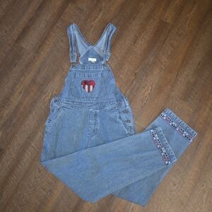 Vintage Embroidered Denim Overalls Sz S Stars Stripes Hearts Christopher & Banks